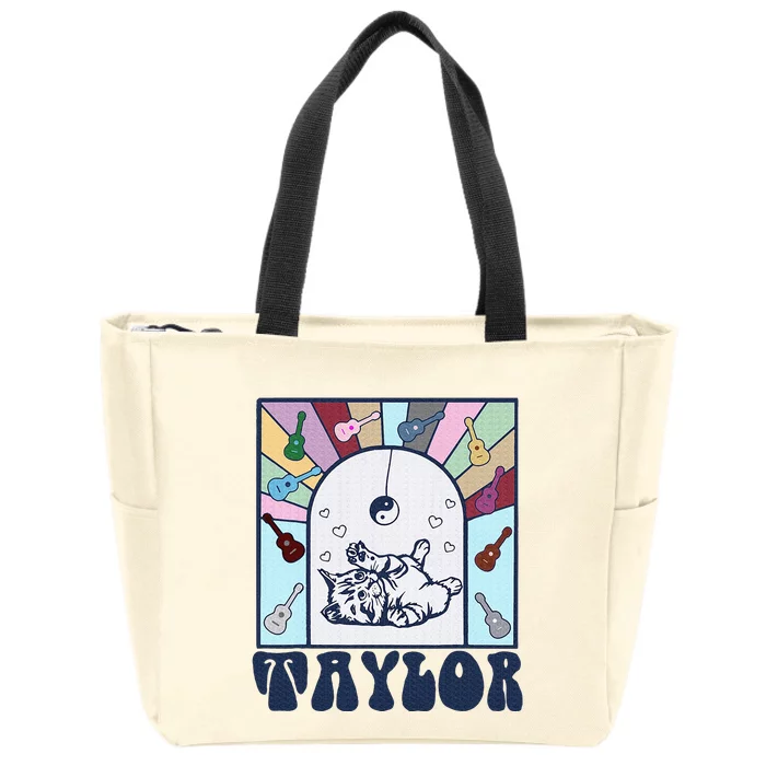 Girl Retro Taylor First Name Personalized Zip Tote Bag