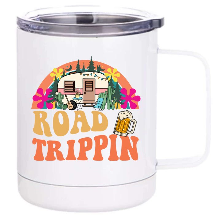 Girl Road Trippin Tripping Road Trip Retro Groovy Gift Front & Back 12oz Stainless Steel Tumbler Cup