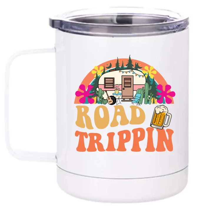 Girl Road Trippin Tripping Road Trip Retro Groovy Gift Front & Back 12oz Stainless Steel Tumbler Cup