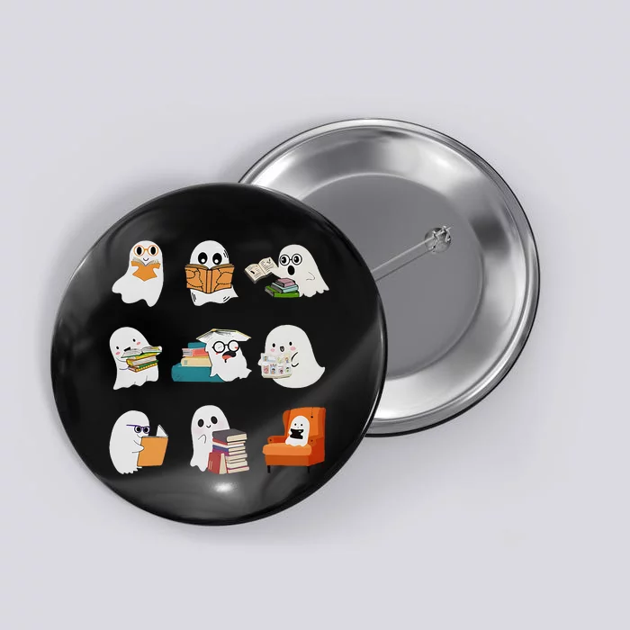 Ghost Reading Teacher Halloween Librarian Book Lover School Button