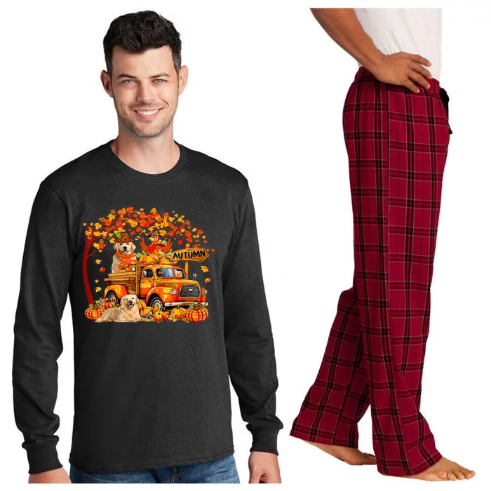 Golden Retriever Turkey On Pickup Truck Thanksgiving Long Sleeve Pajama Set