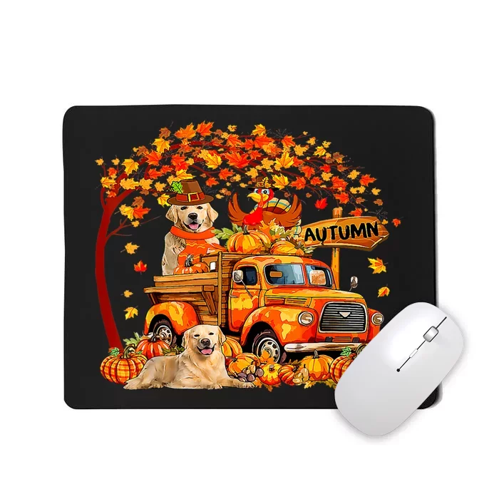 Golden Retriever Turkey On Pickup Truck Thanksgiving Mousepad