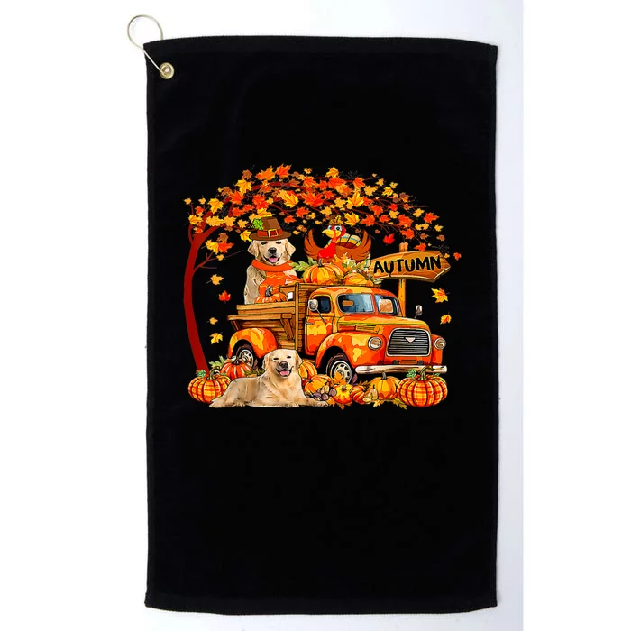 Golden Retriever Turkey On Pickup Truck Thanksgiving Platinum Collection Golf Towel