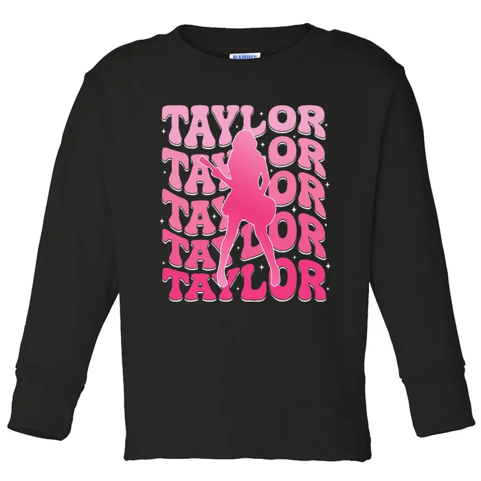 Girl Retro Taylor First Name Personalized Groovy 80S Gift Toddler Long Sleeve Shirt