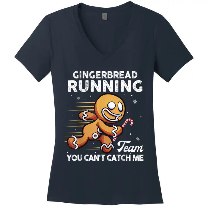 Gingerbread Running Team Christmas Cookie Funny Baking Women's V-Neck T-Shirt