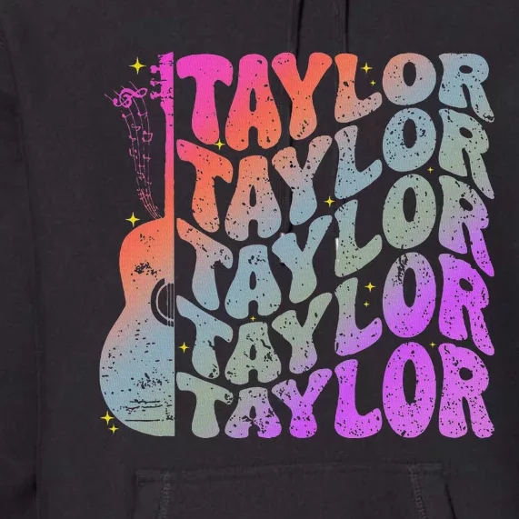 Girl Retro Taylor First Name Personalized Groovy 80S Premium Hoodie