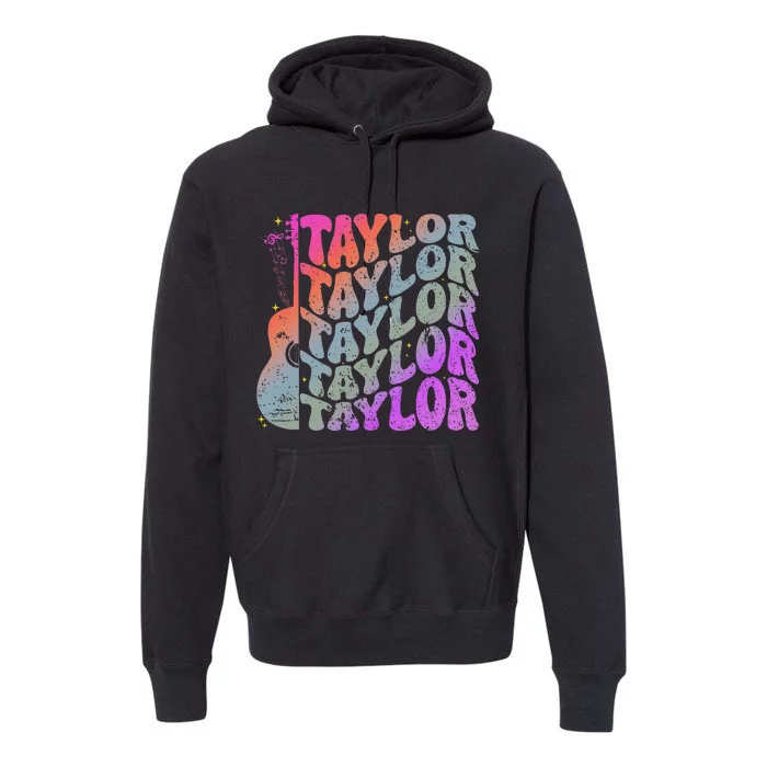 Girl Retro Taylor First Name Personalized Groovy 80S Premium Hoodie