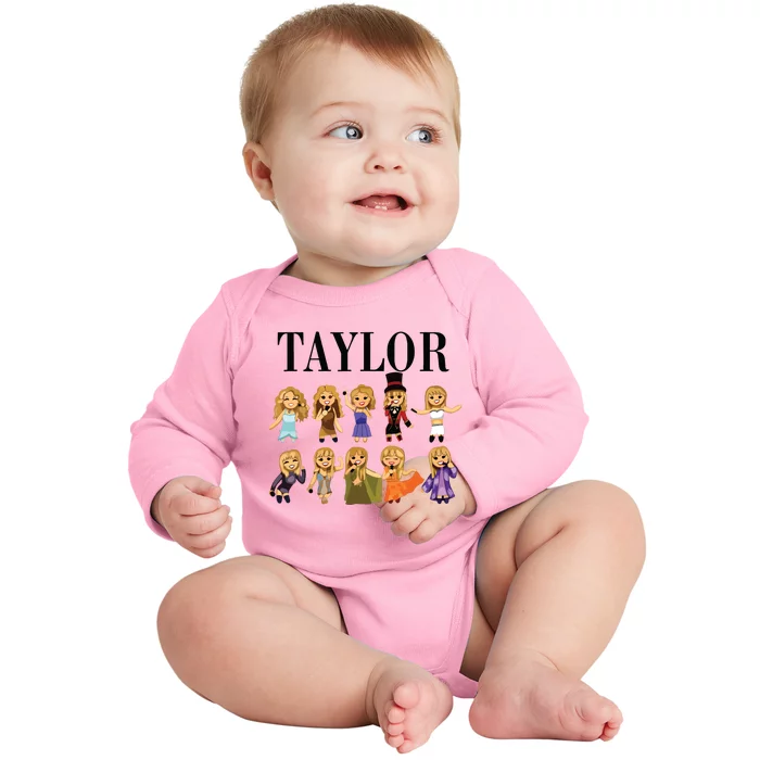 Girl Retro Taylor First Name Personalized Groovy Bday Baby Long Sleeve Bodysuit