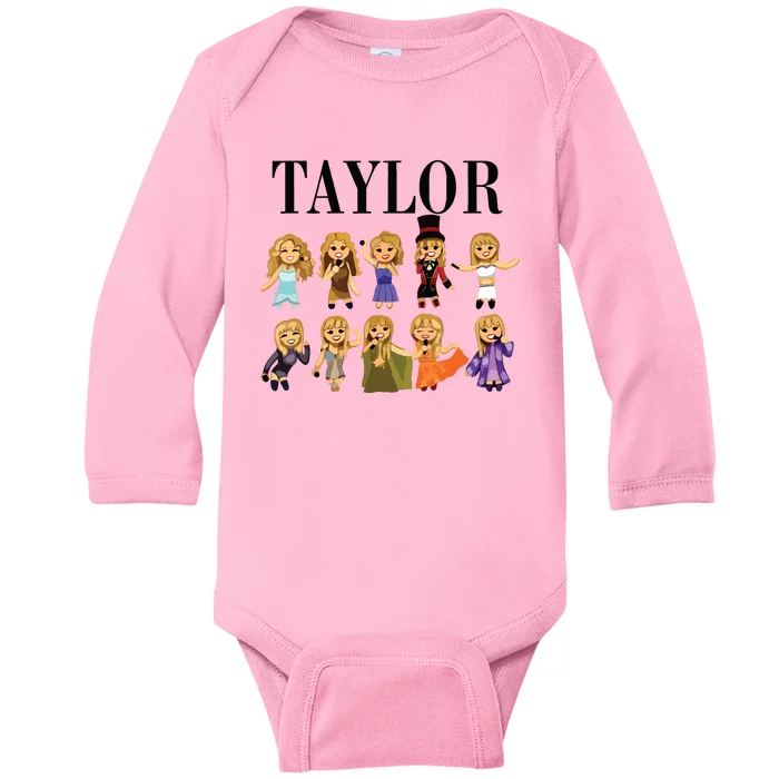 Girl Retro Taylor First Name Personalized Groovy Bday Baby Long Sleeve Bodysuit