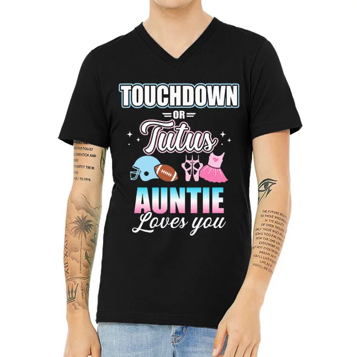 Gender Reveal Touchdowns Or Tutus Auntie Matching Baby Party V-Neck T-Shirt