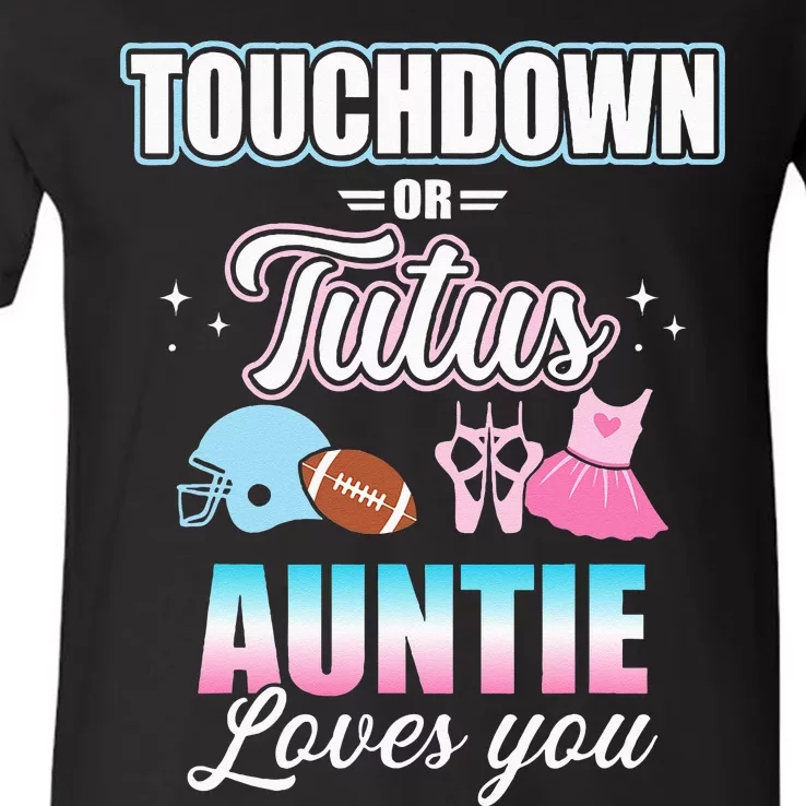 Gender Reveal Touchdowns Or Tutus Auntie Matching Baby Party V-Neck T-Shirt