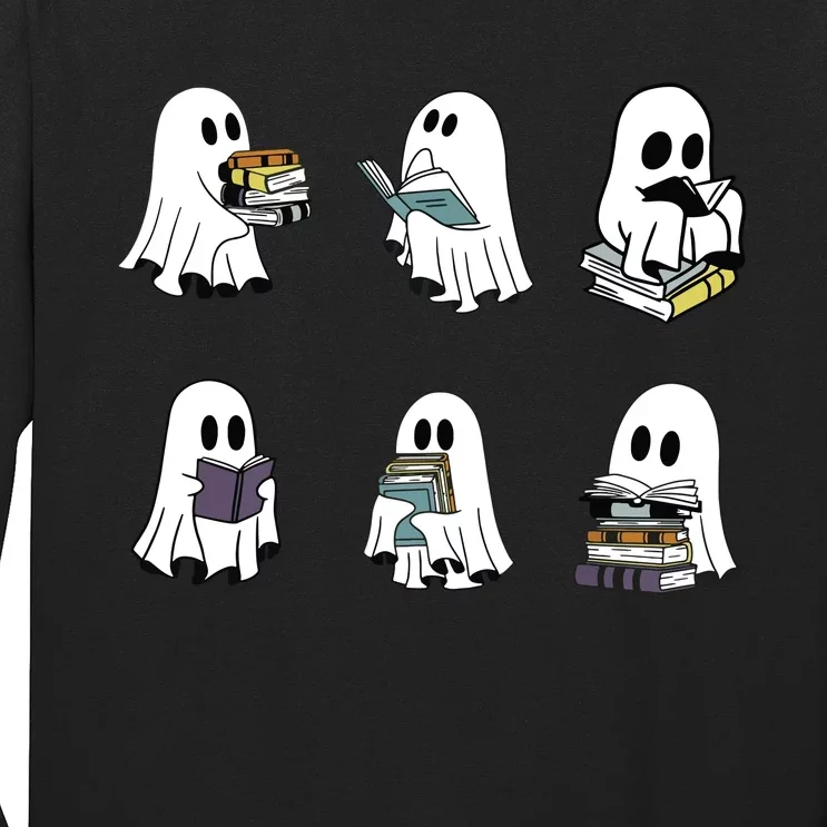 Ghost Reading Teacher Halloween Librarian Bookworm Long Sleeve Shirt