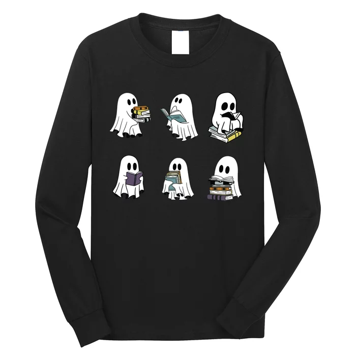 Ghost Reading Teacher Halloween Librarian Bookworm Long Sleeve Shirt