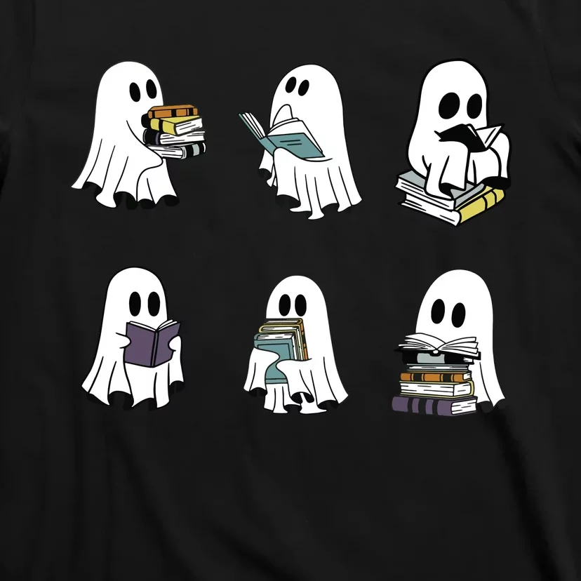 Ghost Reading Teacher Halloween Librarian Bookworm T-Shirt