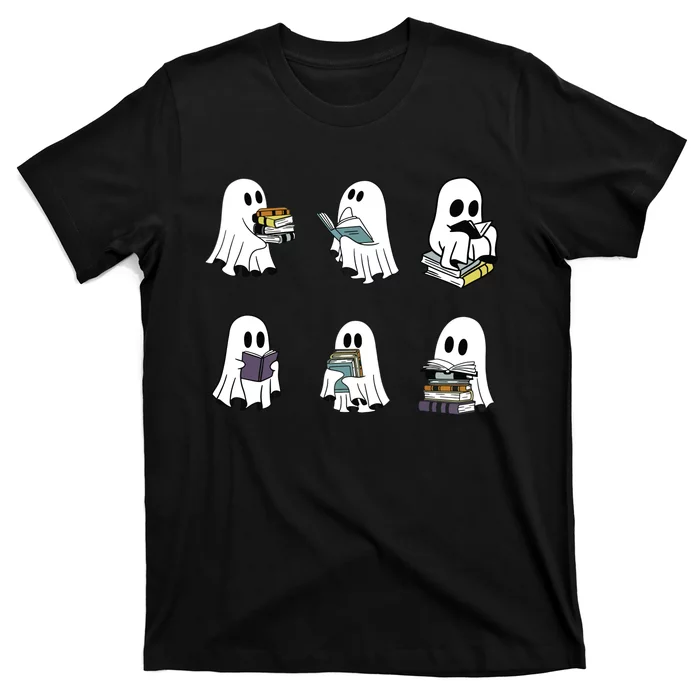 Ghost Reading Teacher Halloween Librarian Bookworm T-Shirt