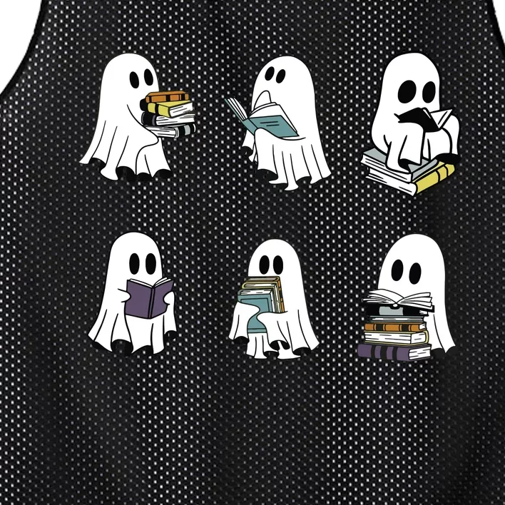 Ghost Reading Teacher Halloween Librarian Bookworm Mesh Reversible Basketball Jersey Tank