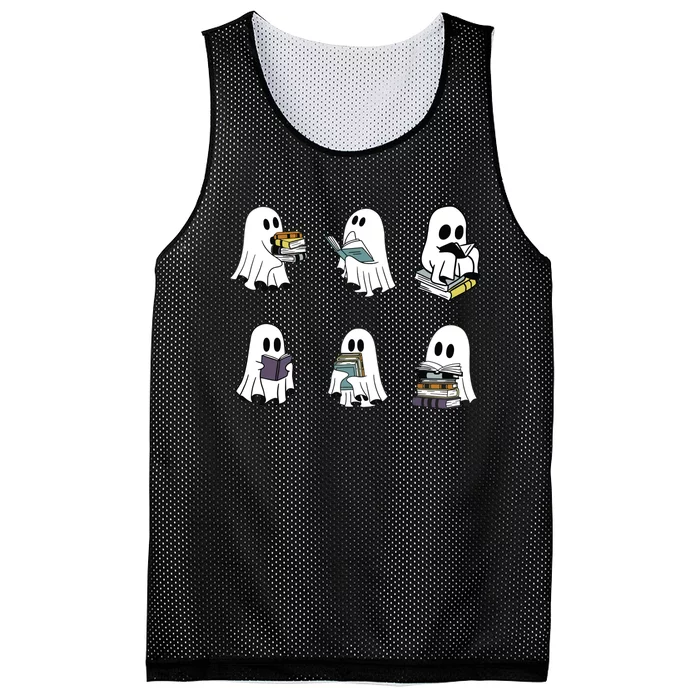 Ghost Reading Teacher Halloween Librarian Bookworm Mesh Reversible Basketball Jersey Tank