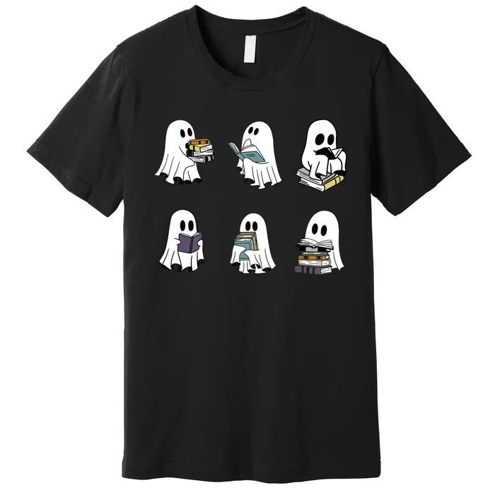 Ghost Reading Teacher Halloween Librarian Bookworm Premium T-Shirt