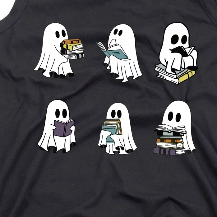 Ghost Reading Teacher Halloween Librarian Bookworm Tank Top