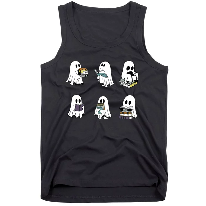 Ghost Reading Teacher Halloween Librarian Bookworm Tank Top