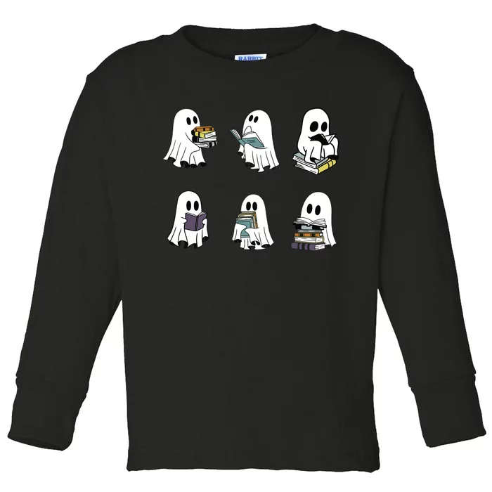 Ghost Reading Teacher Halloween Librarian Bookworm Toddler Long Sleeve Shirt