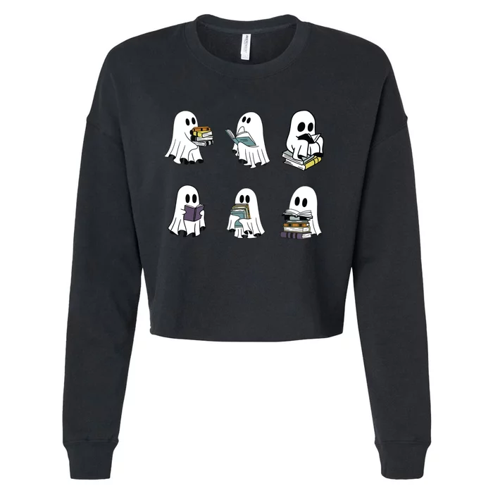 Ghost Reading Teacher Halloween Librarian Bookworm Cropped Pullover Crew