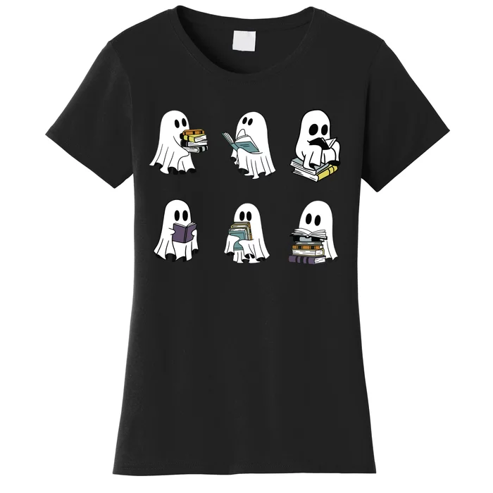 Ghost Reading Teacher Halloween Librarian Bookworm Women's T-Shirt