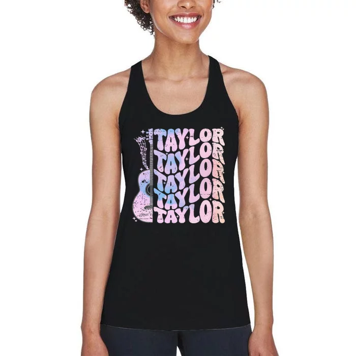 Girl Retro Taylor First Name Personalized Groovy Birthday Gift Women's Racerback Tank