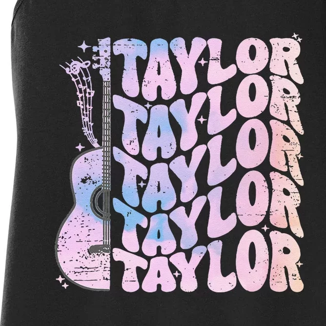 Girl Retro Taylor First Name Personalized Groovy Birthday Gift Women's Racerback Tank