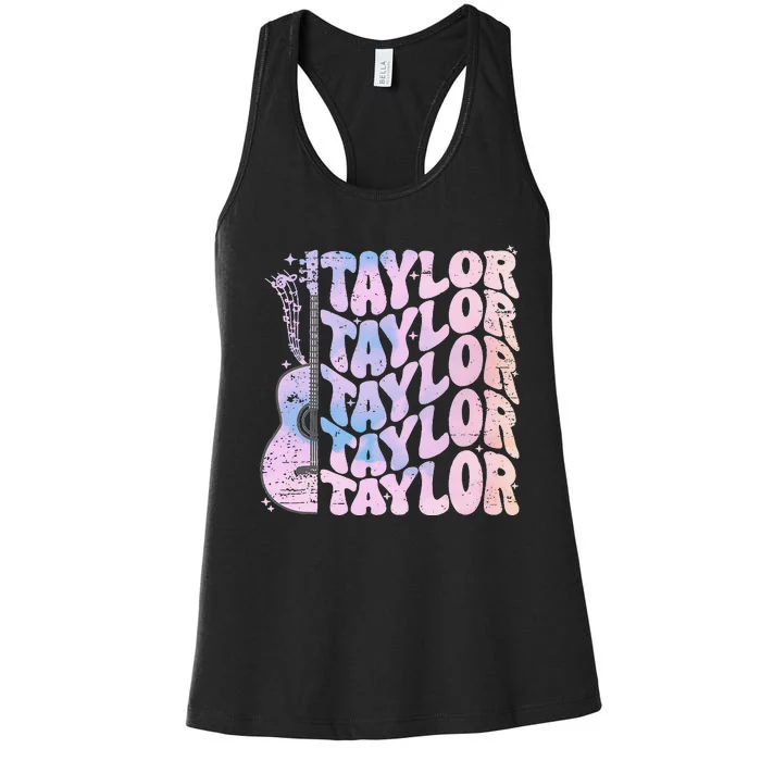 Girl Retro Taylor First Name Personalized Groovy Birthday Gift Women's Racerback Tank