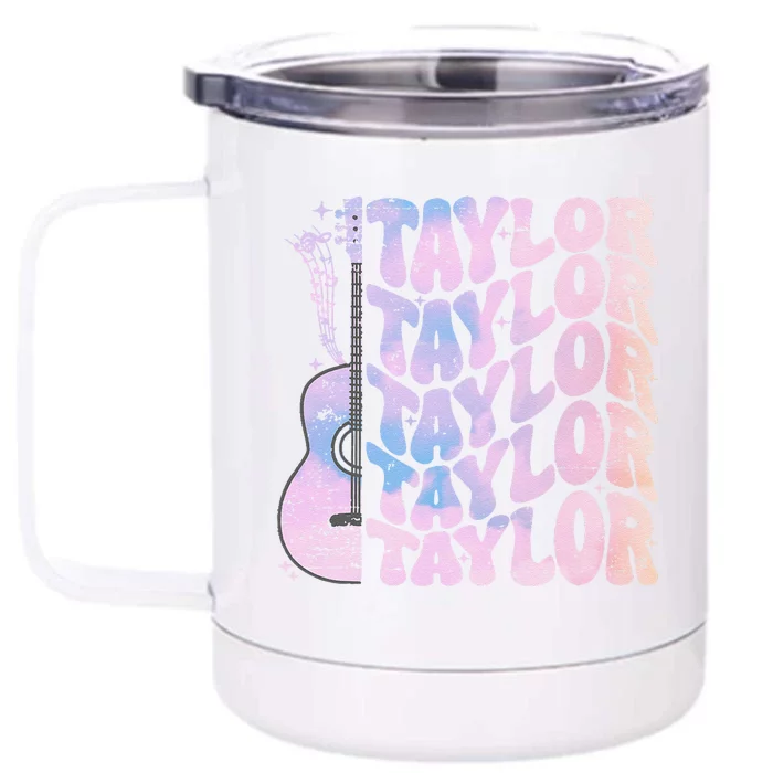 Girl Retro Taylor First Name Personalized Groovy Birthday Gift Front & Back 12oz Stainless Steel Tumbler Cup