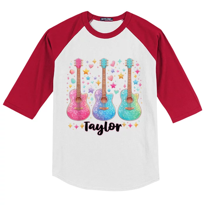 Girl Retro Taylor First Name Personalized Groovy 80S Pink Kids Colorblock Raglan Jersey