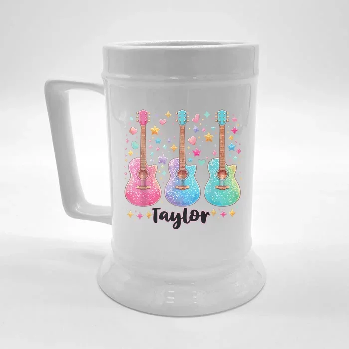 Girl Retro Taylor First Name Personalized Groovy 80S Pink Front & Back Beer Stein