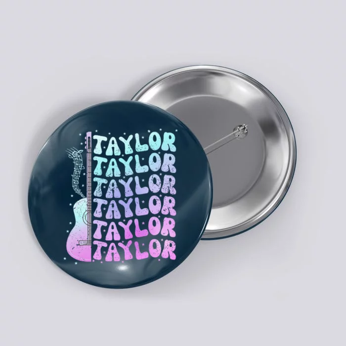 Girl Retro Taylor First Name Personalized Groovy 80S Pink Button