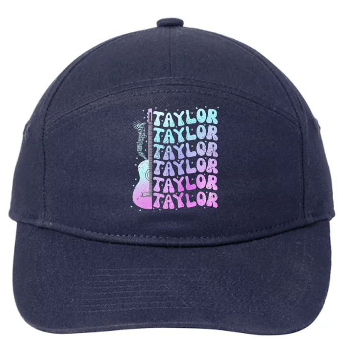 Girl Retro Taylor First Name Personalized Groovy 80S Pink 7-Panel Snapback Hat