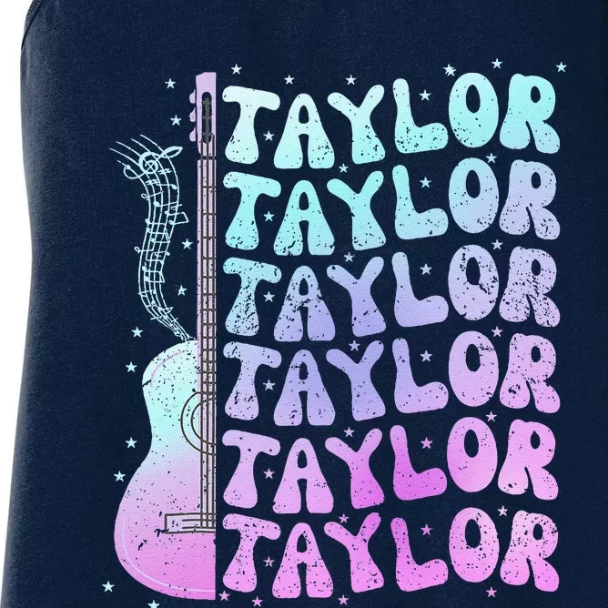 Girl Retro Taylor First Name Personalized Groovy 80S Pink Women's Racerback Tank