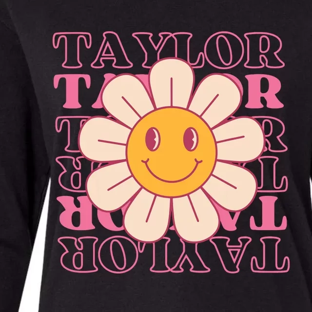 Girl Retro Taylor First Name Personalized Groovy Birthday Womens Cotton Relaxed Long Sleeve T-Shirt