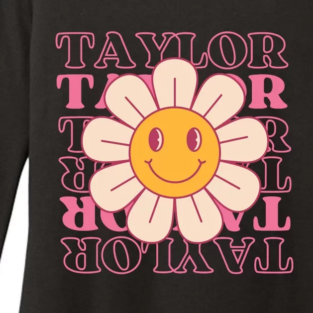 Girl Retro Taylor First Name Personalized Groovy Birthday Womens CVC Long Sleeve Shirt