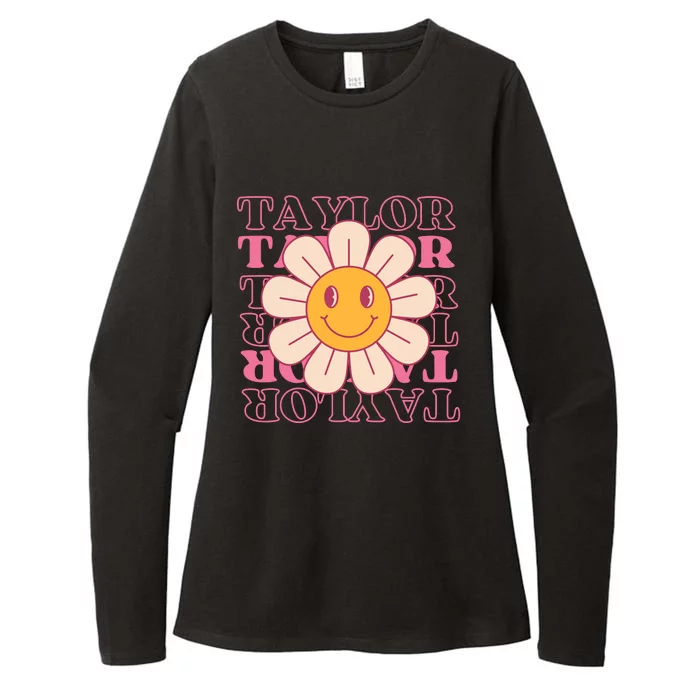 Girl Retro Taylor First Name Personalized Groovy Birthday Womens CVC Long Sleeve Shirt