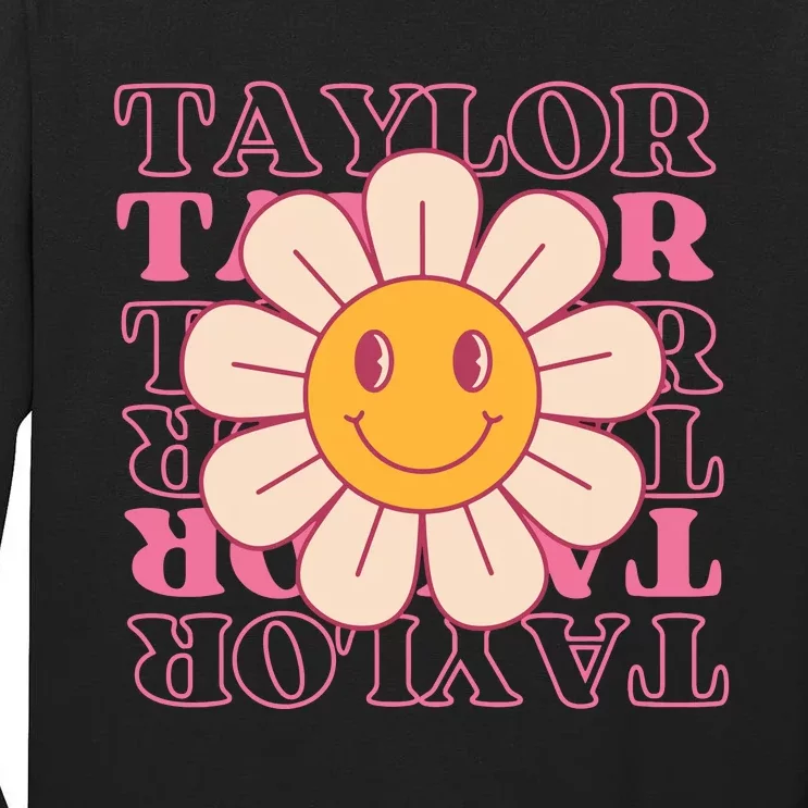 Girl Retro Taylor First Name Personalized Groovy Birthday Tall Long Sleeve T-Shirt