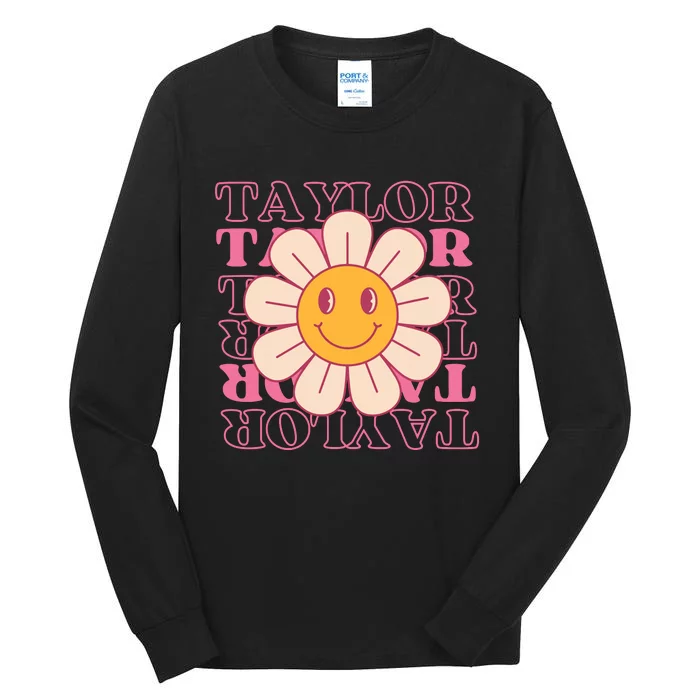 Girl Retro Taylor First Name Personalized Groovy Birthday Tall Long Sleeve T-Shirt