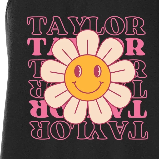 Girl Retro Taylor First Name Personalized Groovy Birthday Women's Racerback Tank