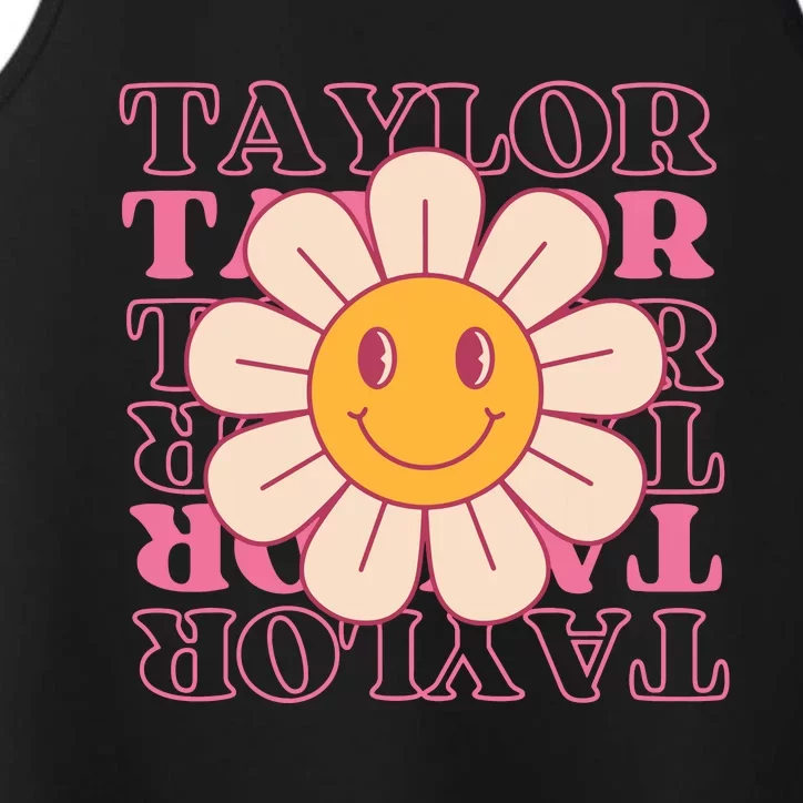 Girl Retro Taylor First Name Personalized Groovy Birthday Performance Tank