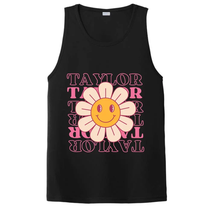 Girl Retro Taylor First Name Personalized Groovy Birthday Performance Tank