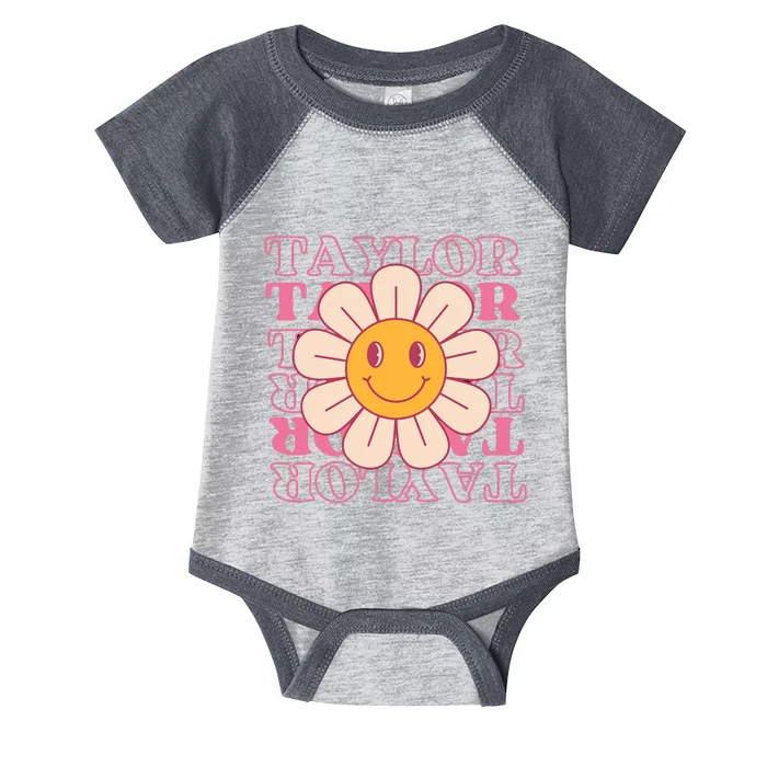 Girl Retro Taylor First Name Personalized Groovy Birthday Infant Baby Jersey Bodysuit