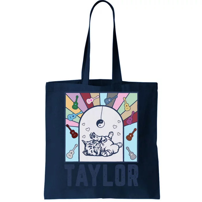 Girl Retro Taylor First Name Personalized Groovy Birthday Tote Bag