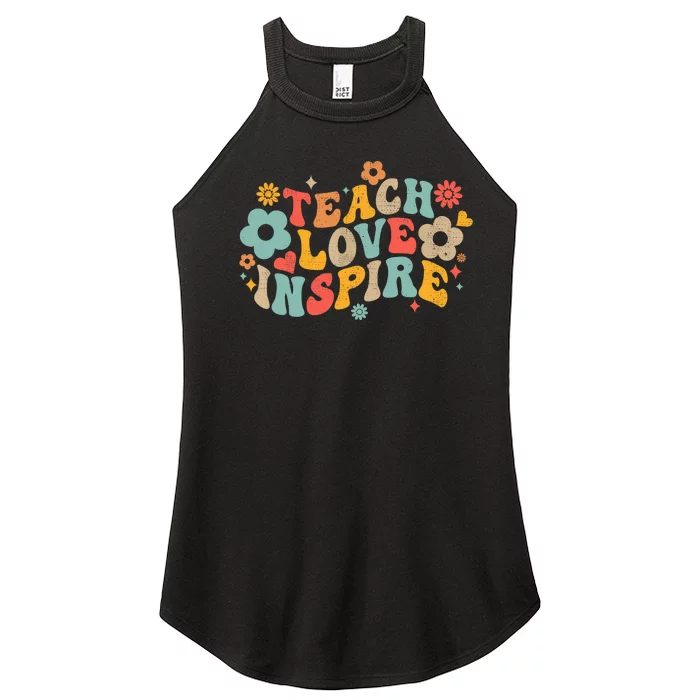 Groovy Retro Teach Love Inspire Back To School Teachers Women’s Perfect Tri Rocker Tank