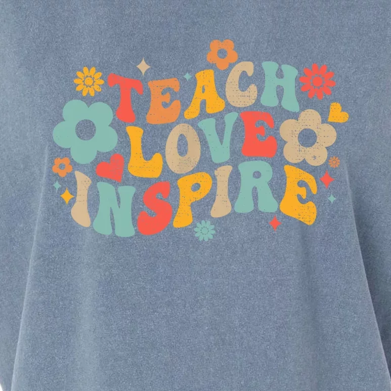 Groovy Retro Teach Love Inspire Back To School Teachers Garment-Dyed Women's Muscle Tee