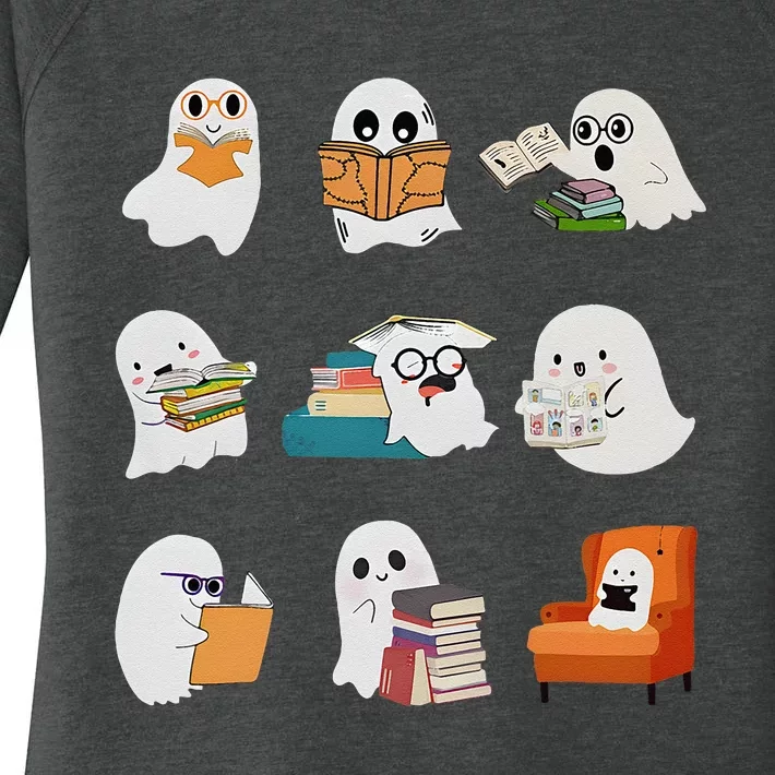 Ghost Reading Teacher Halloween Librarian Book Lover School Women's Perfect Tri Tunic Long Sleeve Shirt