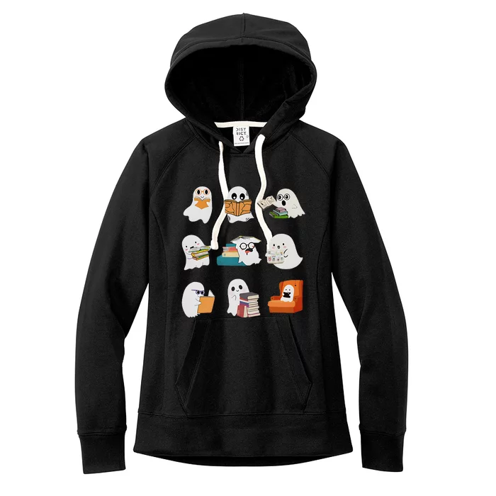 Ghost Reading Teacher Halloween Librarian Book Lover School Women's Fleece Hoodie